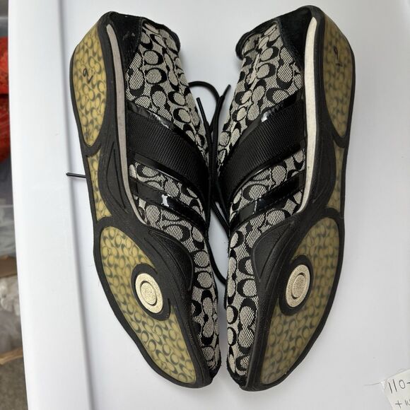 Coach Womens 8.5M REMONNA Shoes Black White CC Logo Print Lace Up Sneakers - Picture 6 of 9